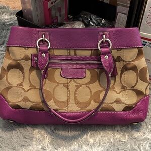 Coach Signature Canvas Bag in Purple and Brown